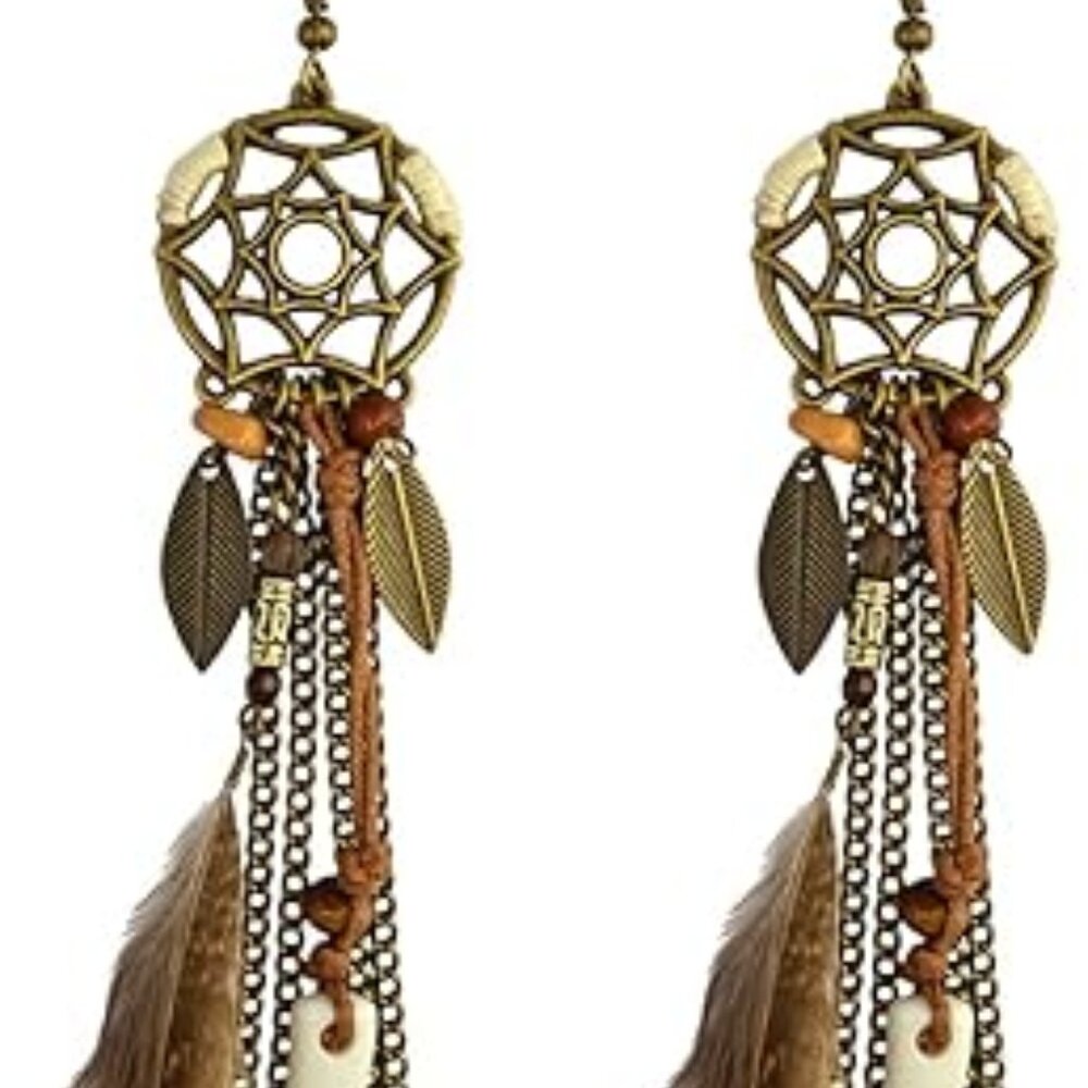 Long Tassel Feather Earrings Viking Medieval Punk Renaissance Look